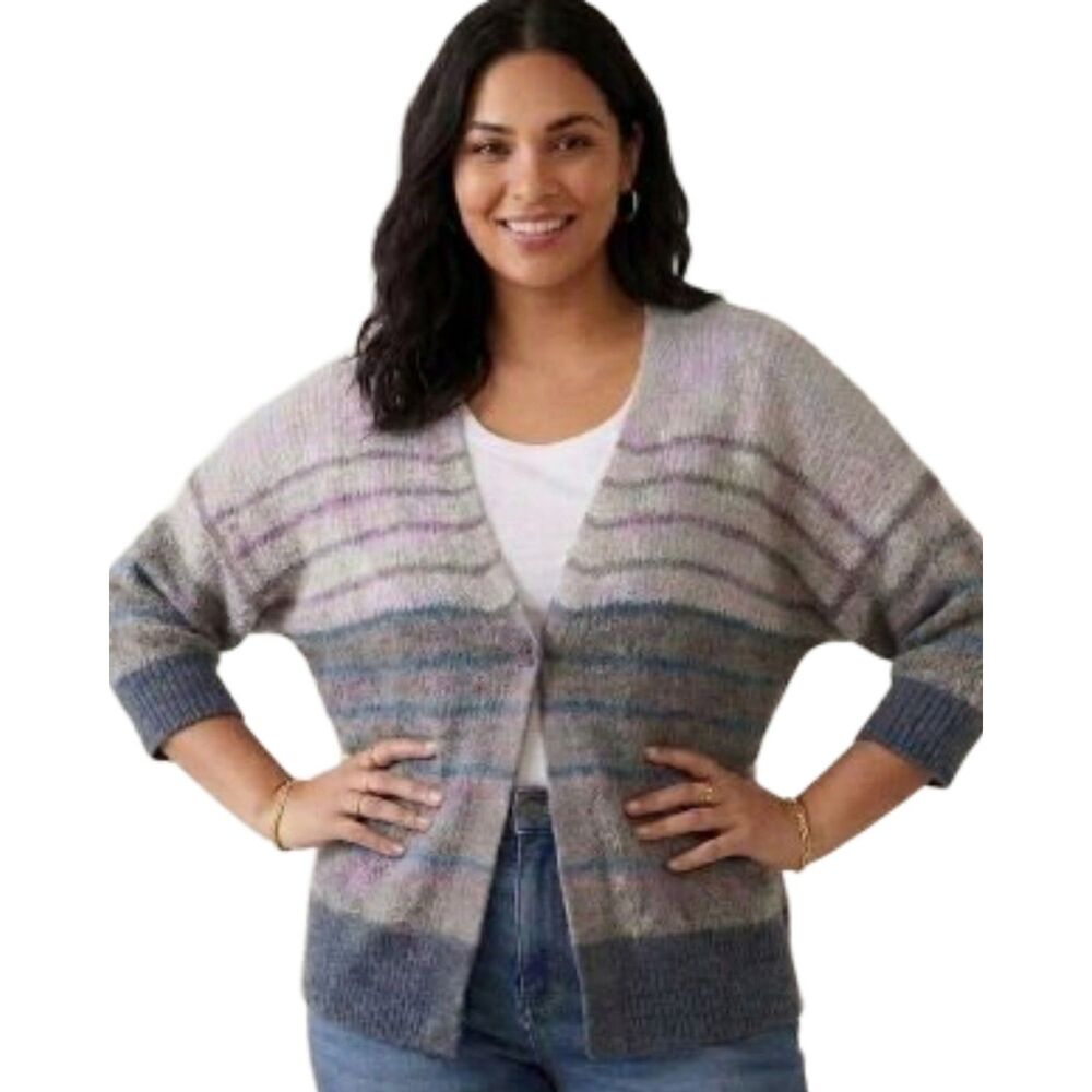 Sonoma Striped Dolman Sleeve One-Button Cardigan
